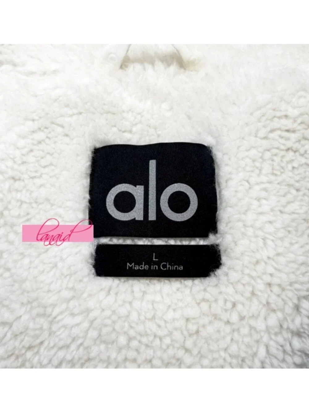 Alo Orion Cropped Puffer Silver Ivory Shiny Metallic Warm Sherpa-Lined Coat L
